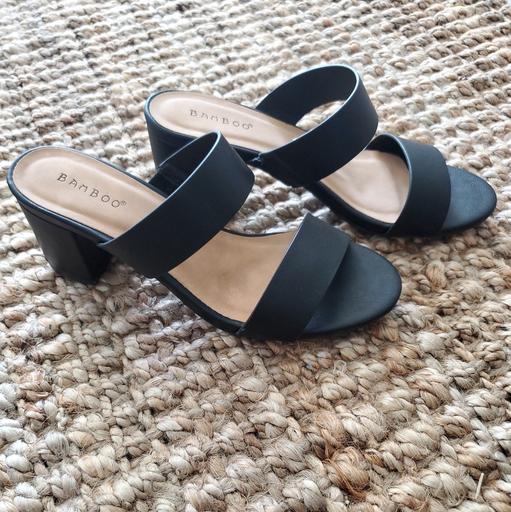 Thick double strap chunky heel